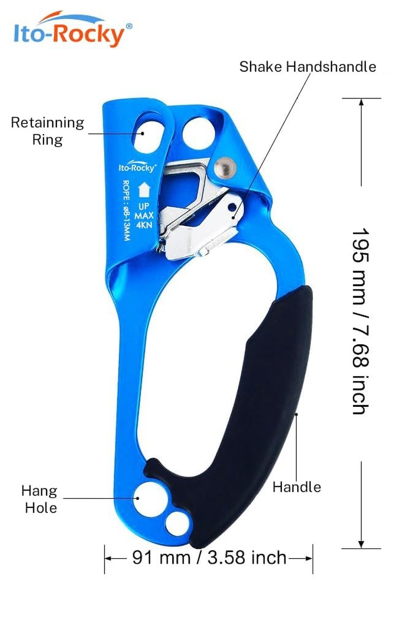 Ito Rocky Right Hand Ascender Arborist Climbing Equipment Gear Rock Rappelling Equipment for Tree Rope Clamp Climber for 8-13MM Rope