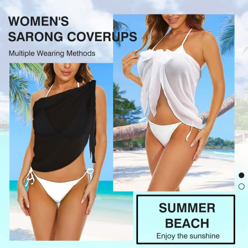 2pcs Beach Cover Up for Women, Chiffon Sarong Swimsuit Coverup for Pool, Summer Resort Wear Black White