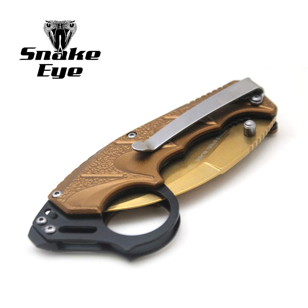 Snake Eye Tactical Everyday Carry Spring Assist Style Folding Pocket Knife EDC (Gold)