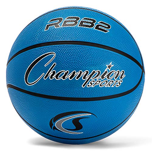 Champion Sports Rubber Junior Basketball, Heavy Duty Pro-Style Basketballs, Premium Basketball Equipment, Indoor Outdoor - Physical Education Supplies (Size 5, Blue)