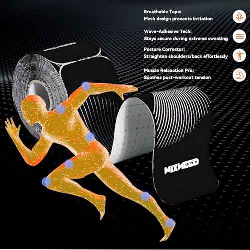 Precut Kinesiology Tape - 60 Strips (3 Rolls) | Waterproof Kinesiology Tape for Muscle & Joint Support, Athletic Knees, Shoulders, Back Pain Relief | Sport Tape for Weightlifting, Running