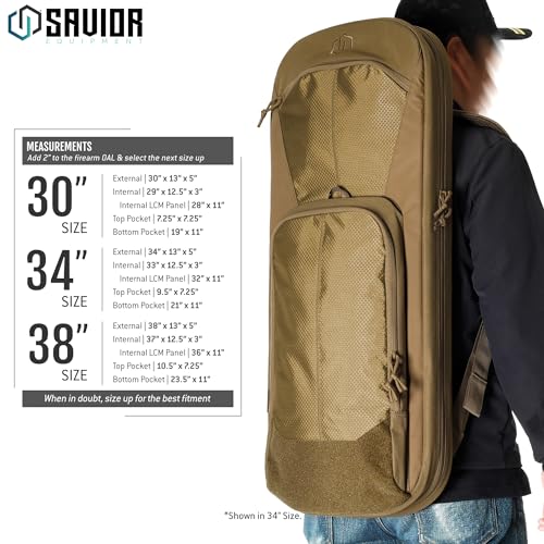 Savior Equipment Specialist Series 30" 34" 38" Covert Tactical Gun Bag Backpack Soft Case with Compartment, Low Profile Bug Out Truck Bag, Hideable Backpack Straps, MOLLE Panel