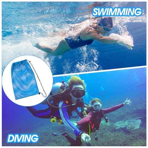 2 pcs Mesh Bag Oversized, 19" x 27" Mesh Snorkel Gear Bags, Large Drawstring Net Bag for Diving Snorkeling, Fins, Swimming Gear, Beach and Sports Equipment Balls Collect(Black & Blue)