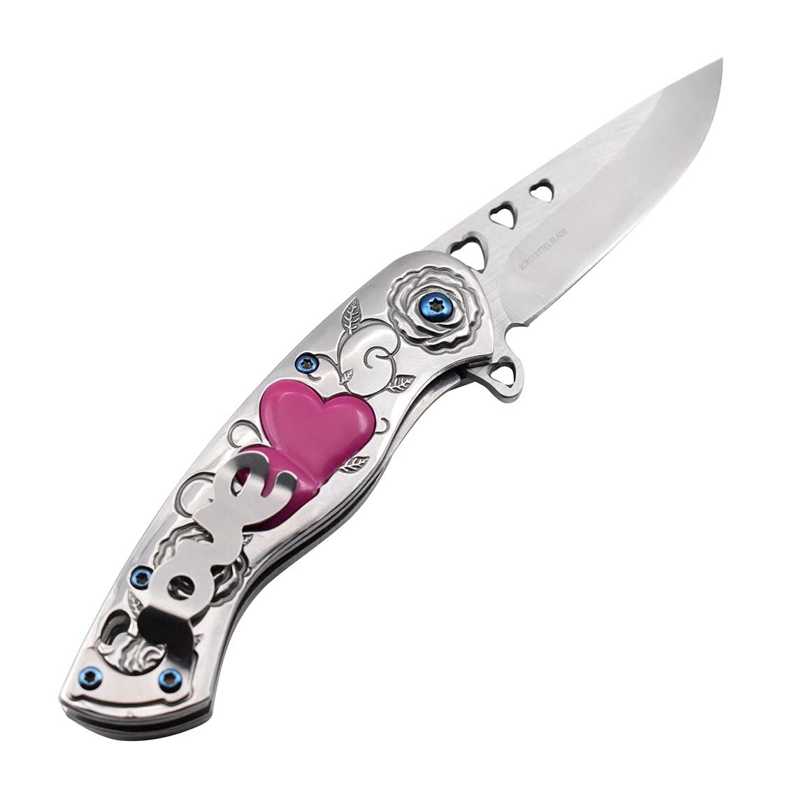 Snake Eye Tactical 7" Cupid Heart Ladies Valentines day Pocket Knife with LOVE Pocket Clip Included (Silver)