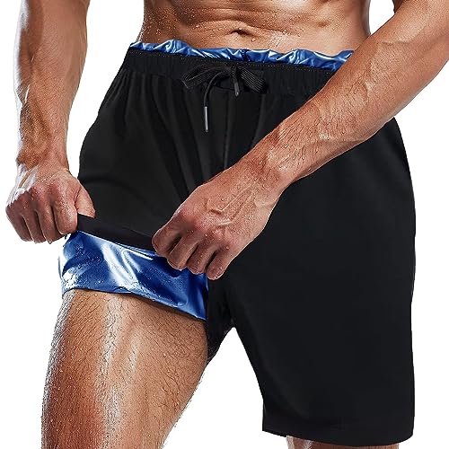 Sauna Shorts for Men Sweat Pants with Drawstring, Heat Trapping Sweat Shorts Sauna Suit for Men Workout Gym Exercise