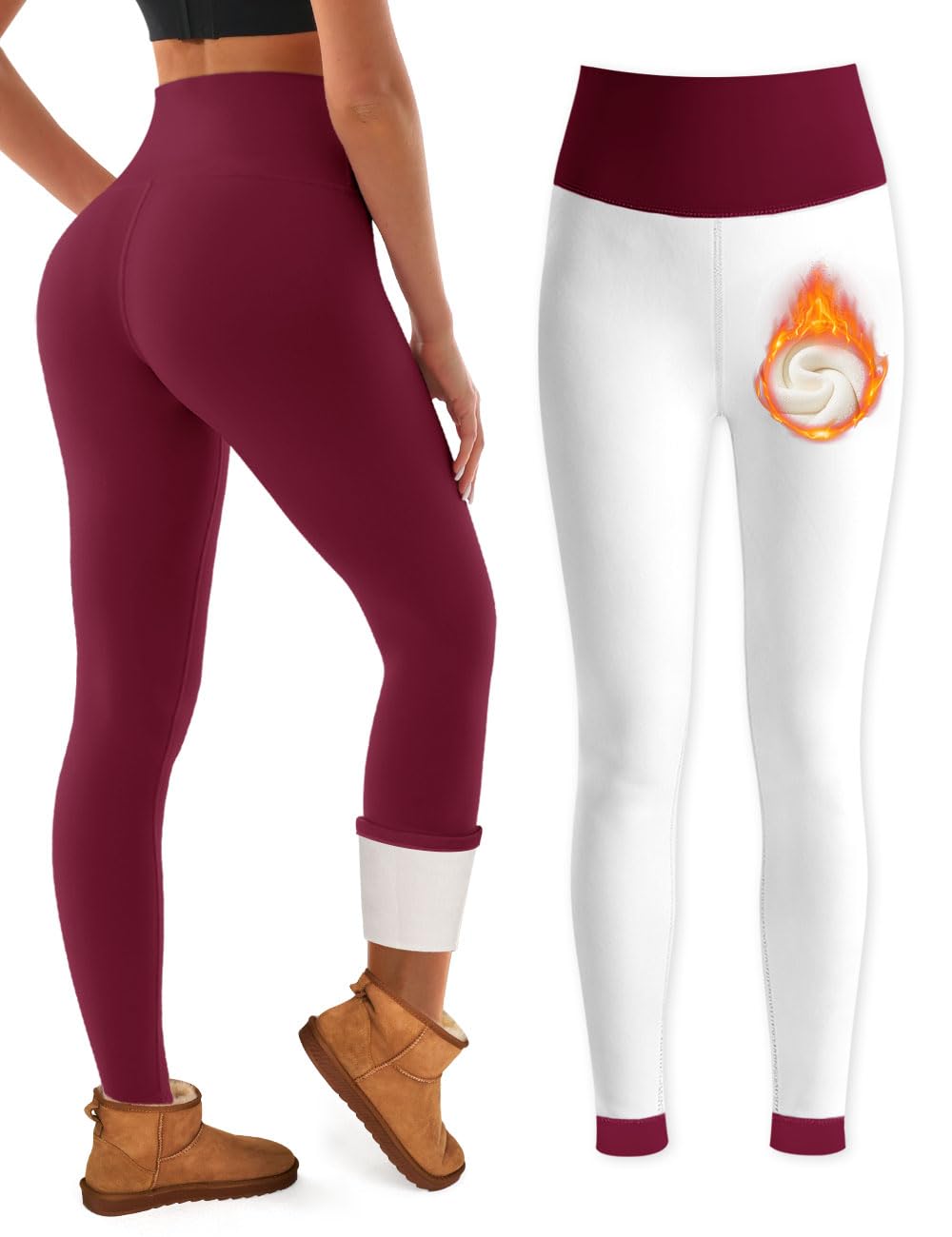 Bluemaple Fleece Lined Leggings Women High Waisted Tummy Control Thermal Warm Workout Hiking Yoga Pants for Cold Winter