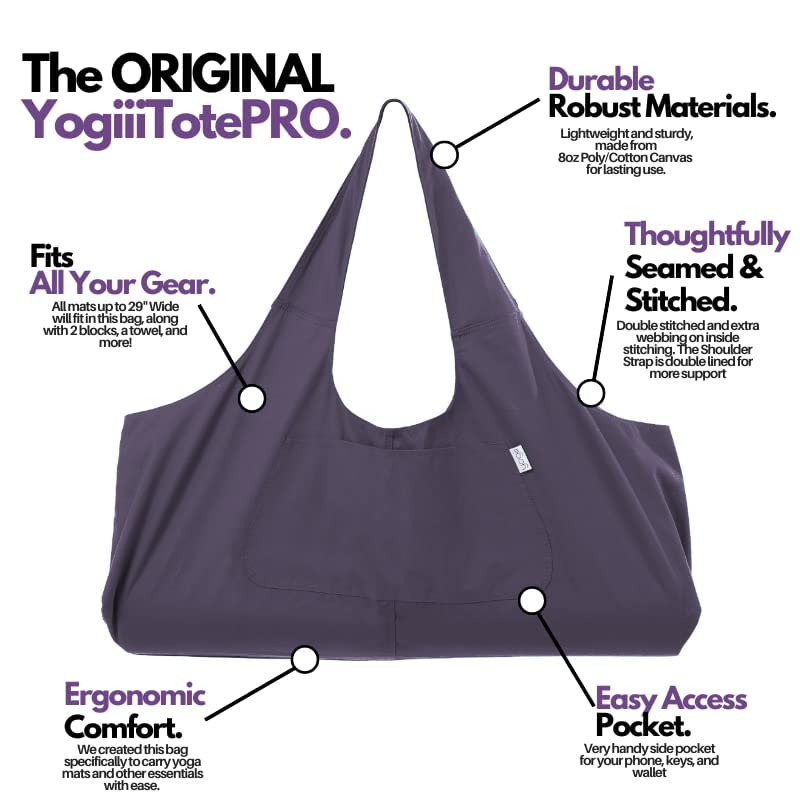 Yogiii Large Yoga Mat Carrier | The ORIGINAL YogiiiTotePRO Yoga Mat Bag | Yoga Bag for Mat and Blocks | Fits Most Size Mats (Imperial Purple)