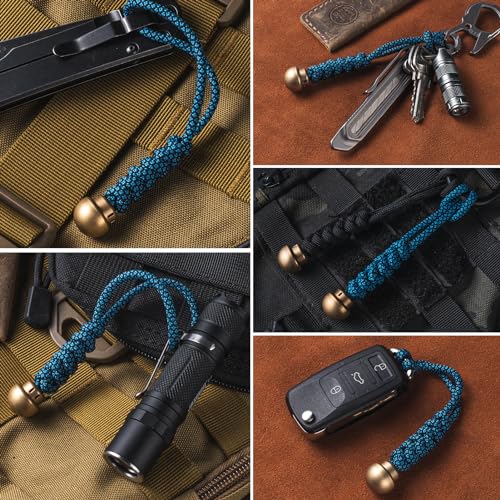 TIMULTI Paracord Bead,Knife Lanyard Beads,Brass Charms DIY Paracord Accessories,EDC Bead with 550 Paracord (TIM03-Blue+Black/2PS)