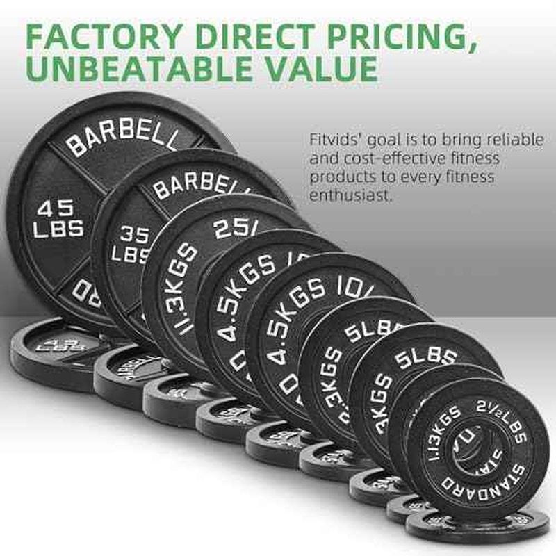 Fitvids 2-Inch Olympic Cast Iron Weight Plate for Strength Training & Weightlifting Home Gym Exercise, Multiple Sizes
