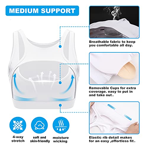 Push up Sports Bra for Women Sexy Hollow Crop Tops with Removable Cups Yoga Workout Fitness Yoga Bra Medium Support White X-Large