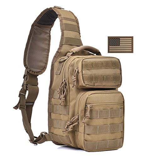 REEBOW GEAR Tactical Sling Bag Military Single Shoulder Backpack Pack Range Bags Tan