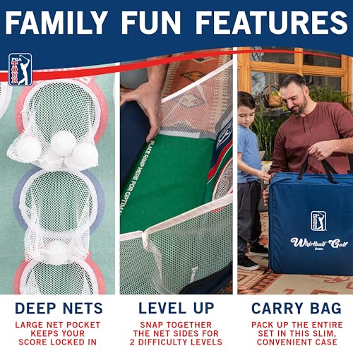 Franklin Sports PGA Whirlball Putting Green Golf Game - Golf Putter Game Set with Whirlball Target + Putting Matt - Adjustable Putter & 6 Foam Balls - Fun Indoor Set for Adults + Kids