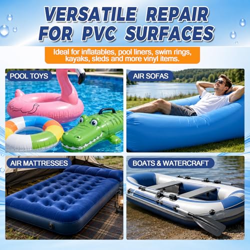 Air Mattress Repair Kit with Waterproof Vinyl Patches & PVC Glue