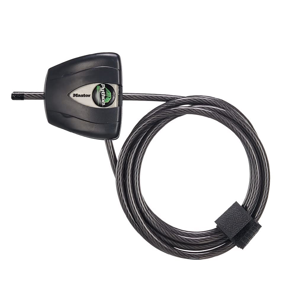 Master Lock Black Python Bike Lock with Key, Adjustable Metal Cable Lock has a Weather Resistant Vinyl Coating for Outdoor Equipment, Bicycles, 6 Feet Long, 8417D