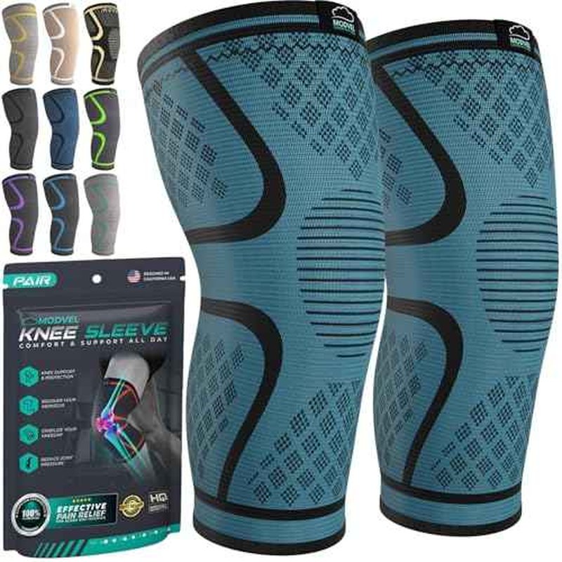Modvel Compression Knee Brace for Women & Men - 2 Pack Knee Brace for Women Running Knee Pain, Knee Support Compression Sleeve, Workout Sports Knee Braces for Meniscus Tear ACL & Arthritis Pain Relief