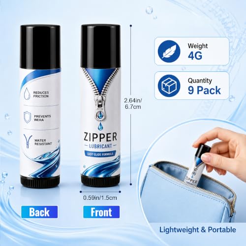 9 Pack Zipper Wax Lubricant Sticks for Metal & Plastic Zippers, Camping & Outdoor Gear