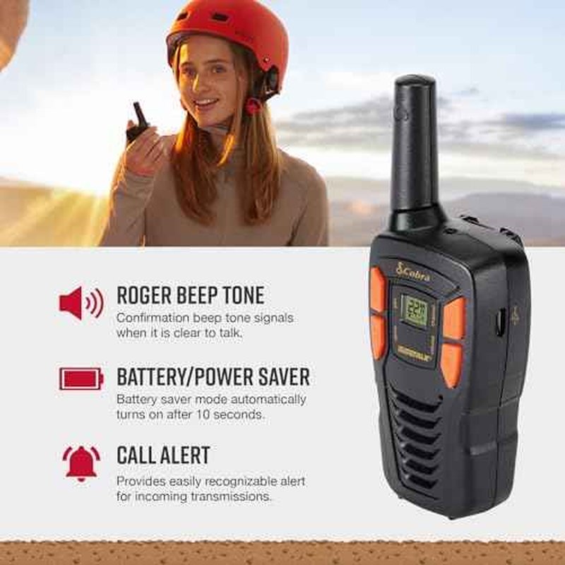 Cobra ACXT145-3 Compact Walkie Talkies - Rechargeable, Lightweight, 22 Channels, Long Range 16-Mile Two-Way Radio Set (3-Pack), Black
