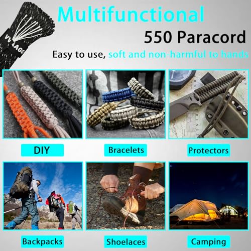 VVAAGG Reflective Paracord Rope 100FT, 7 Strand Nylon para Cord Lanyard Utility 550 Parachute Cord, 4mm Thin Tent Rope for Outdoor Camping Hiking