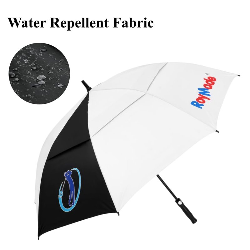 ROYMADE Golf Umbrella Automatic Open Double Canopy Vented Windproof Waterproo Golf Umbrella (White+Black)