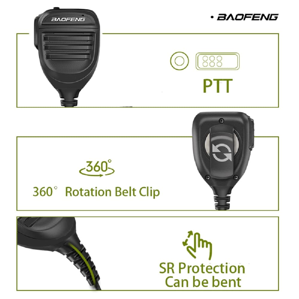 BAOFENG UV-9R Plus Ham Radio Dual PTT Mic SQ27K IP57 Waterproof Remote Shoulder Mic Handheld for GMRS Two Way Radio UV-9R PRO GMRS-9R UV-9G UV-XR (Black-Dual PTT)