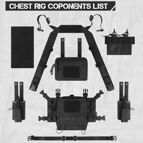 VOTAGOO GEAR Chest Rig-Tactical Chest Rig, Adjustable & Detachable Molle Micro Chest Rigs, with 5.56/7.62 Magazine Pouch, Pistol Pouch