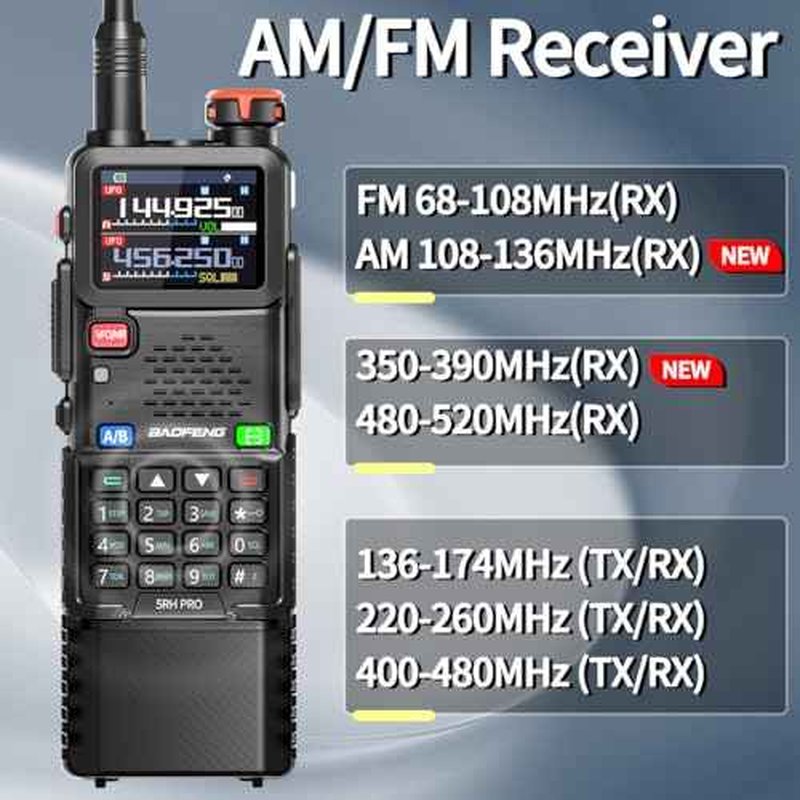 BAOFENG Ham Radio Handheld Long Range 5RH PRO GPS 10W Walkie Talkies NOAA Weather Receiver Two Way Radio Rechargeable 3800mAh Battery with USB-C Charger Tri Band Antenna for Hunting Gear,2 Pack