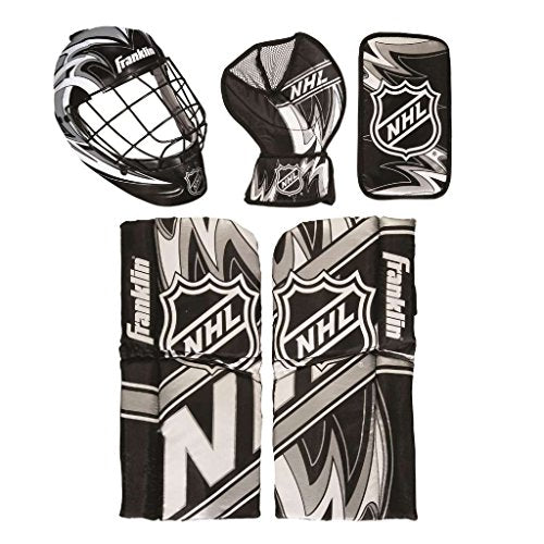 Franklin Sports NHL Youth Knee Hockey Goalie Pads + Helmet Set - Kids Knee + Mini Hockey Goalie Gear + Equipment - (2) Leg Pads, Catch Glove, Blocker + Mask Included