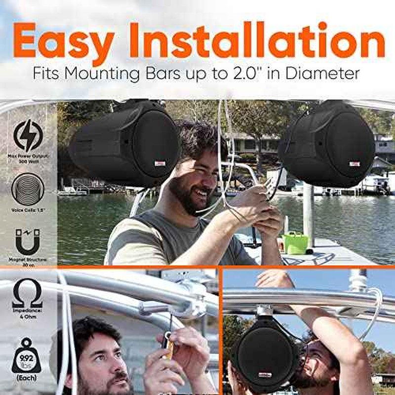 Pyle 6.5 Inch Dual Marine Speakers -2 Way IP44 Waterproof, Weather Resistant Outdoor Audio Stereo Sound System with 200 Watt Power and Poly Mica Cone and Butyl Rubber Surround -1Pair - PLMRB65 (Black)