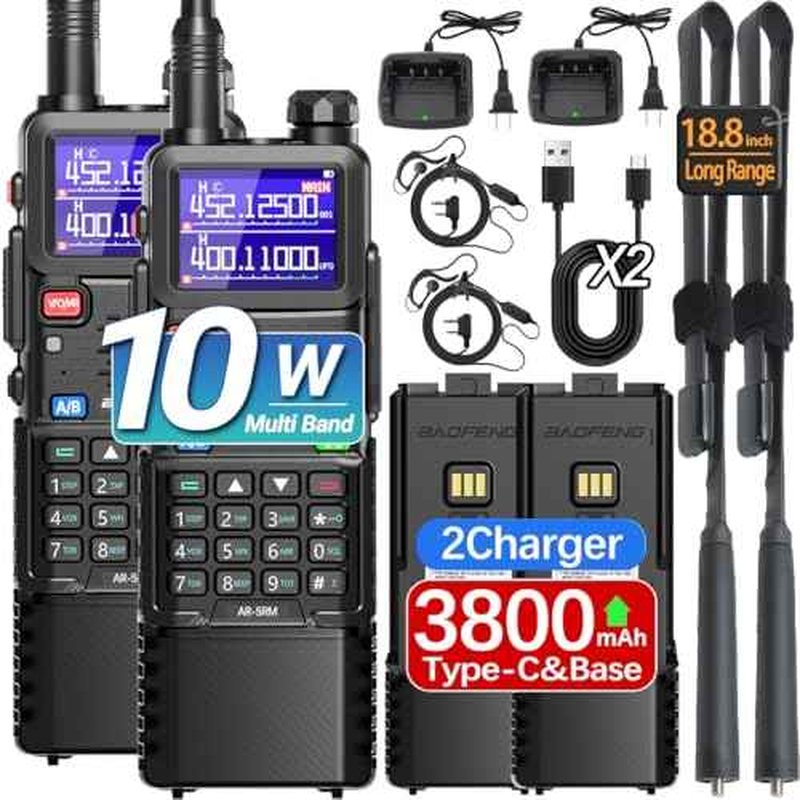 BAOFENG Ham Radio Handheld Long Range Walkie Talkies Rechargeable 3800mAh Battery Two Way Radio AR-5RM NOAA Weather Tactical Portable Radios with USB-C Charger for Hunting Survival Gear,2Pack