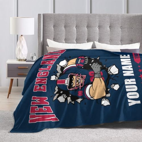 Personalized New England Blanket with Name Number Custom Football Throw Blankets Customized Flannel Blanket Fan Gifts for Men Women Boy Decor for Couch, Bed, Sofa 30"x 40",40"x50", 50"x60", 60"x80"