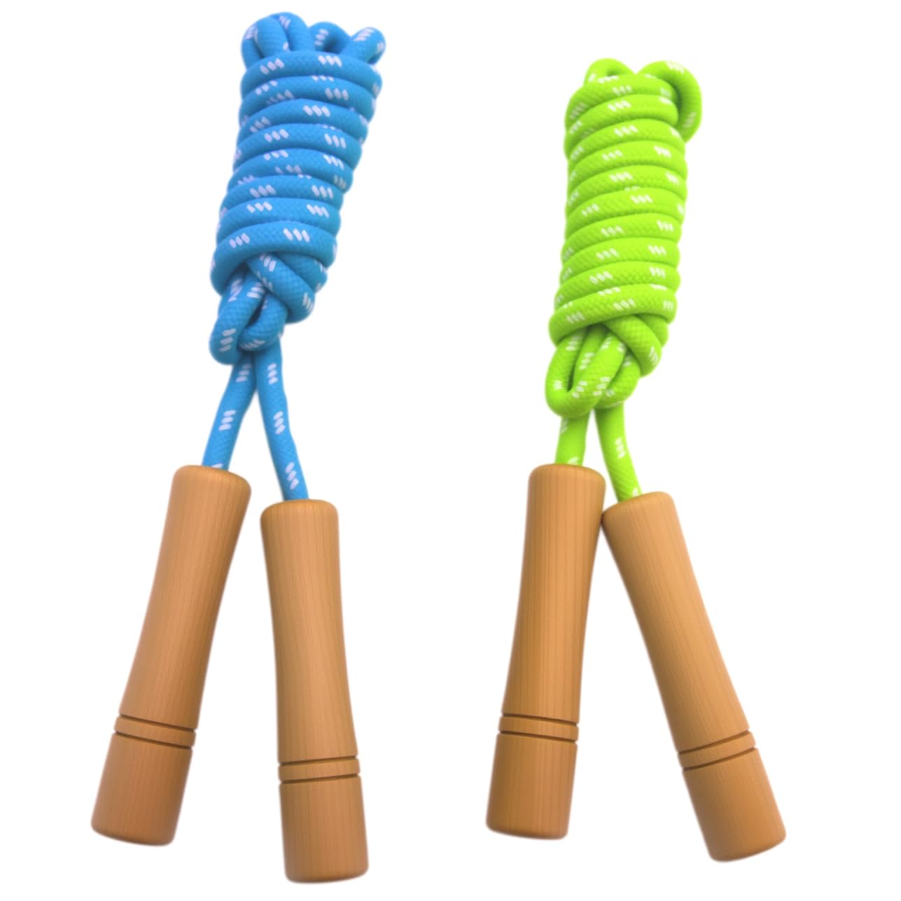 Homello Jump Rope for Kids - Wooden Handle - Adjustable Cotton Braided Fitness Skipping Rope for Toddler Fitness Workout Exercise Outdoor Activity (Green+Blue)