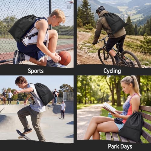 Arae Small Water Resistant Drawstring Backpack Bag - Black Gym Sack