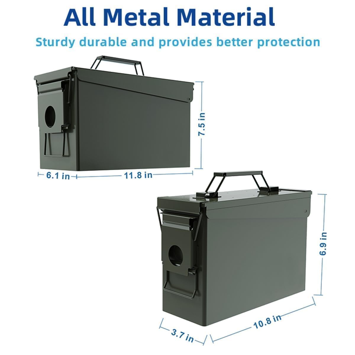 PATRON 30 50 Cal Ammo Can Metal 9mm Ammo Box Storage Crate Case for Shotgun Bullet Rifle Nerf Ammunition Waterproof Case-Gard Organizer Suit (30+50 Green)