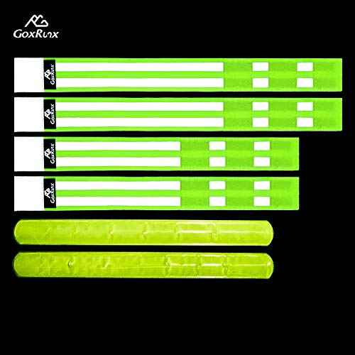 GoxRunx Reflective Bands Running Gear 6 Pack-Adjustable Reflective Armband Arm Wrist Ankle Leg Bands Reflectors -Reflective Tape Straps for Clothing Night Running Cycling Walking -Slap Bracelets