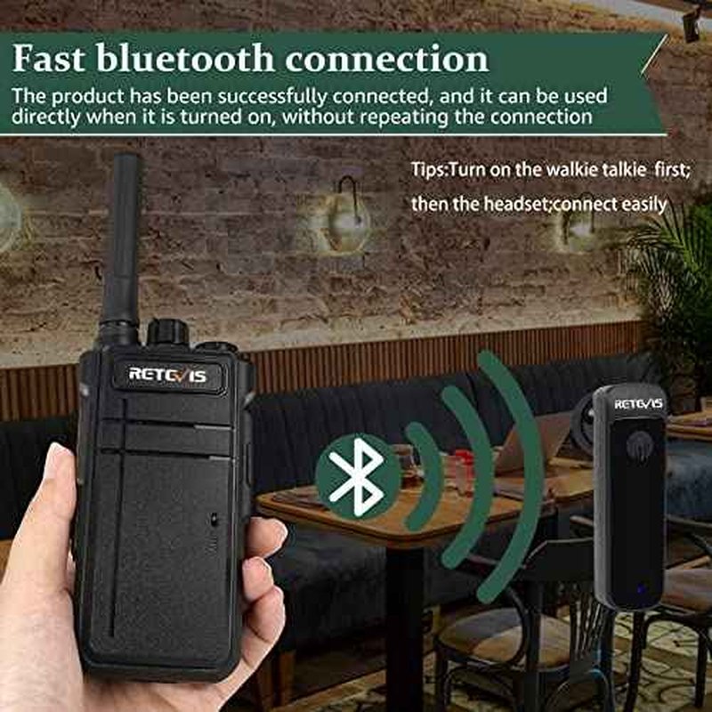 Retevis RB37 Bluetooth Walkie Talkies,Bluetooth Two Way Radio New Version,2000 mAh&120h Standby Long Battery Life,Wireless Earpiece,Flashlight,VOX,Type-C,2 Way Radio for Church Hospital Family(2Pack)