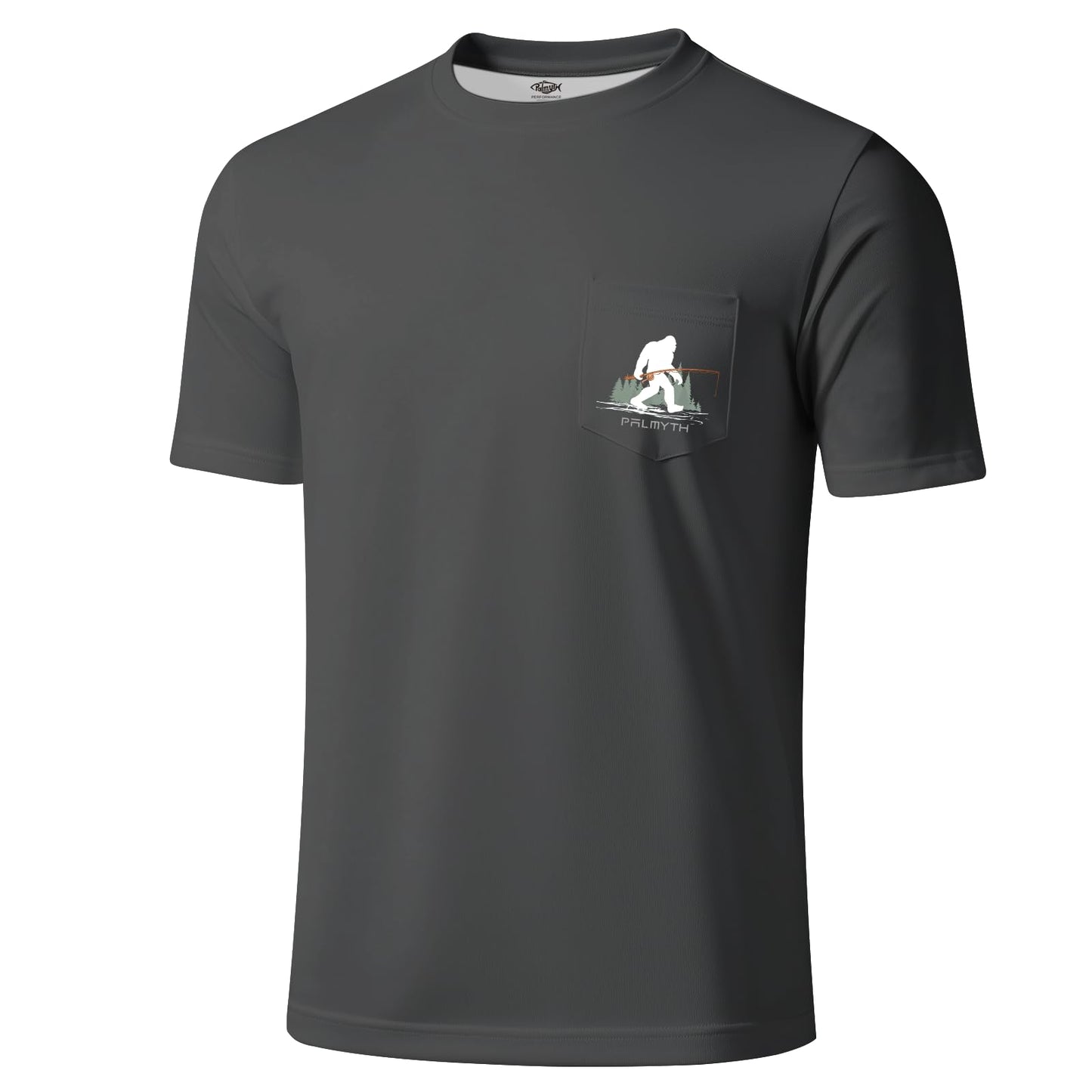 Palmyth Fishing Shirts for Men Short Sleeve Sun Protection T-Shirts UPF 50+ Rash Guard Tee Charcoal Bigfoot Fishing X-Large