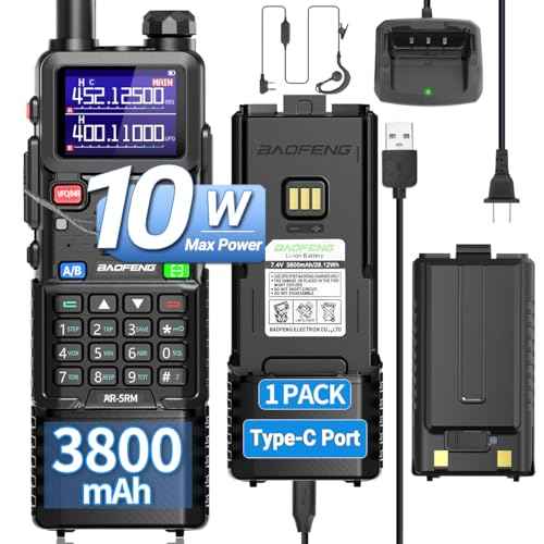 Ham Radio Baofeng AR-5RM Radio 10W Ham Radio Long Range 5RM Handheld Two Way Radio NOAA Weather Radio Rechargeable Long Range Walkie Talkies Copy Frequency 999CH with Type-C Charging 2 Pack Battery