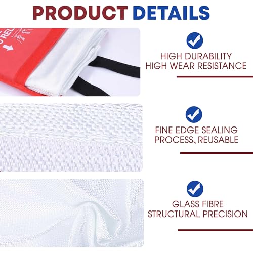 2-Pack Fire Hero Blanket for Kitchen Fire Extinguisher or fire Blankets to Smother a Kitchen fire - Fire Blankets Emergency for Home with PDF Guide, SecureGuard Technology Fire Extinguishing Blanket