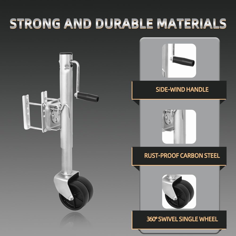 Heavy Duty Trailer Jack, Bolt-on Tongue Jack with Drop Leg and Handle, Adjustable Boat Trailer Jack (Dual Wheel, 1500lbs)
