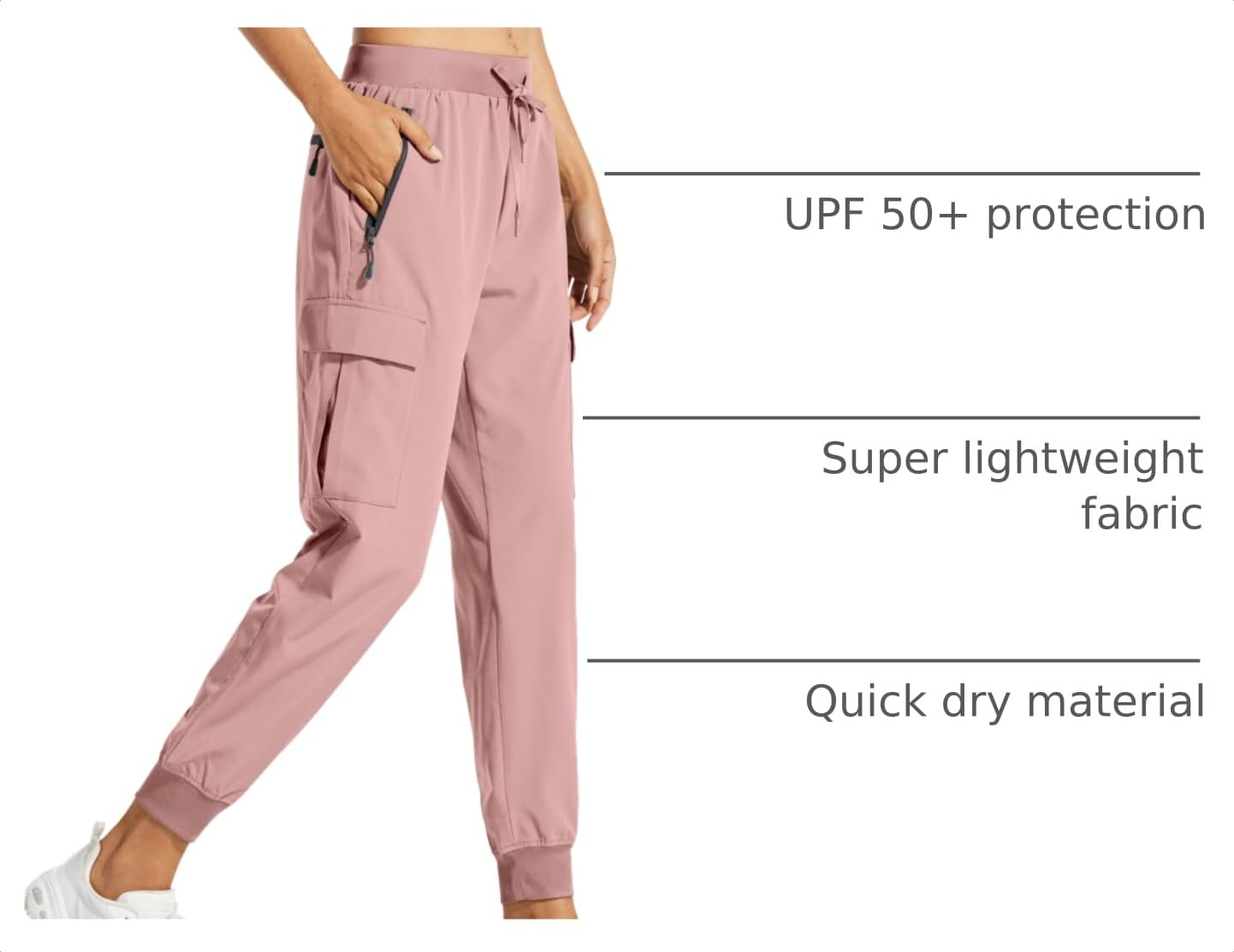 Libin Women's Cargo Joggers Lightweight Quick Dry Hiking Pants Athletic Lounge Casual Travel, Light Pink S