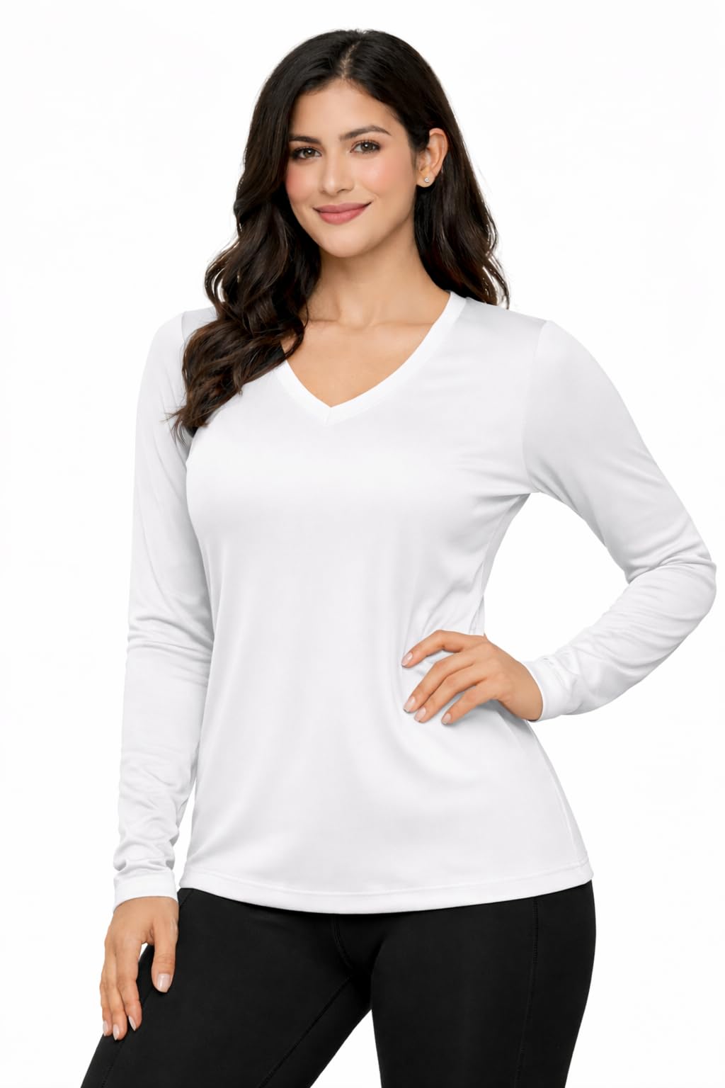 Opna Women's Long Sleeve Athletic Shirts – Moisture Wicking Dry Fit Workout Tops WHITE-M