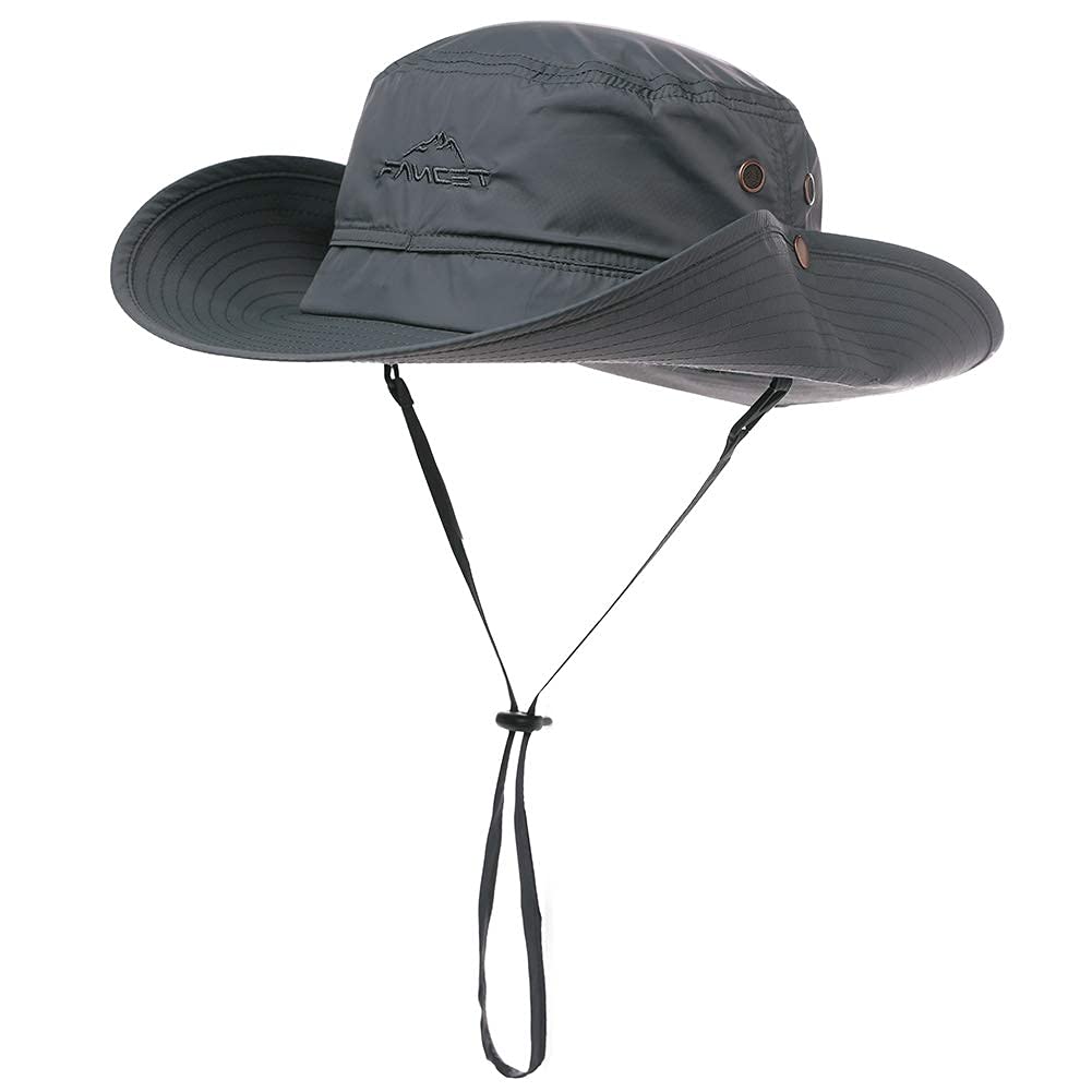 Comhats Summer Sun Hats for Men Wide Brim Waterproof Safari UV Protection UPF50+ Foldable Fishing Boonie Dark Grey Medium Large M L