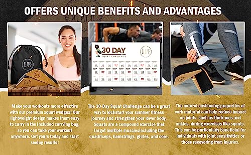 ALAIYE Squat Wedge Blocks - Pack of 2 Non-Slip Slant Board for Legs, Ankle, Calf Stretching - Squat Ramps for Lower Body Strength, Heel Elevation, Planks, Yoga with Bag & 30 Day Squat Challenge Chart