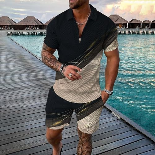 Festival Outfits for Men Two Piece Outfits Set for Men Printed Short Sleeve Polo Shirts Shorts Set Men’S Short Set Outfit 2 Piece Tracksuits Running Outfits for Men