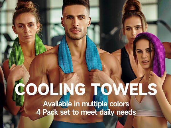 BILITOK Superfiber Ice Towel Neck, Soft Breathable Cold Towel Cooling, Yoga, Sports, Golf, Gym, Camping, Running, Fitness, Exercise and More Activities, 4 Packs (Blue/Green/Rose red/Gray)