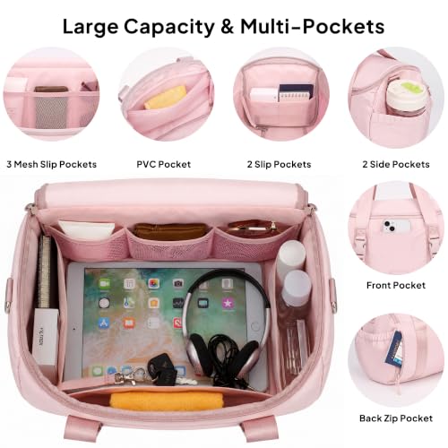 Pink Small Gym Bag with Yoga Mat Holder, Compact 16L Workout Duffle