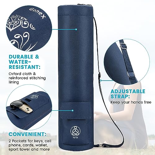 Gonex Yoga Mat Bag, Yoga Mat Carrier Full-Zip Exercise Yoga Mat Carry Bag for Women Men with 2 Multi-Functional storage Cargo Pockets Extra Wide Adjustable Shoulder Strap, Peacock Dark Blue