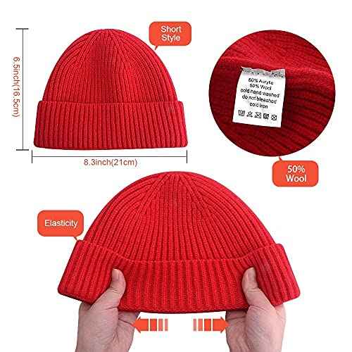 vidsel Short Fisherman Beanie for Men Women, Swag Wool Knit Cuff Trawler Skullcap,Winter Warm Hats