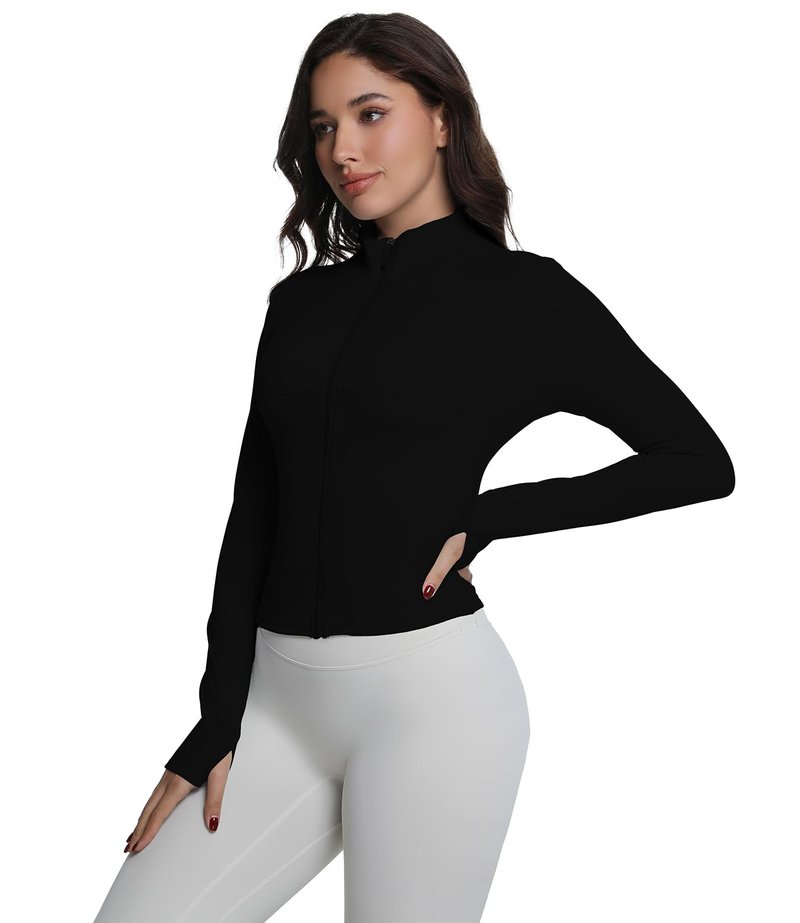 pkywars Womens Workout Jackets for Woman, Full Zip Up Athletic Gym Yoga Sports Jacket with Thumb Holes (black,x-large)