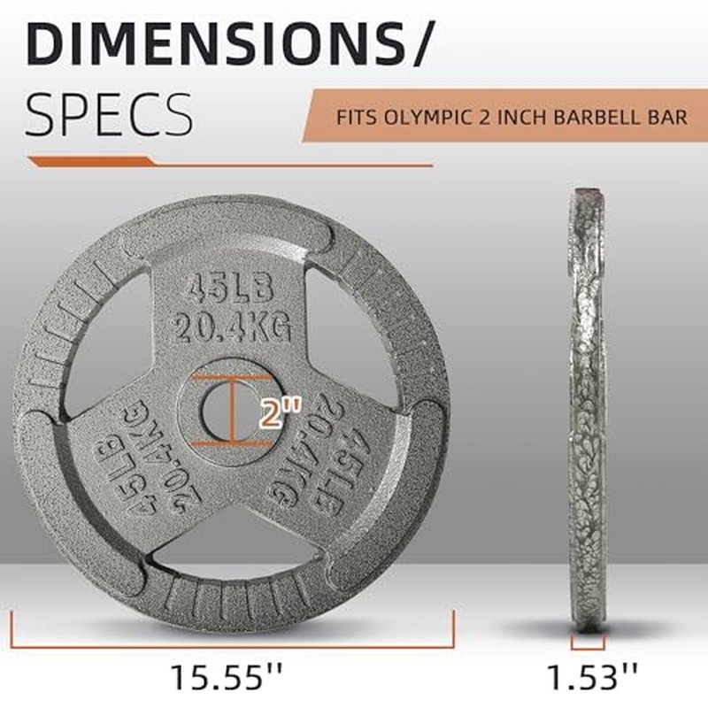 Fitvids Cast Iron 2-Inch Olympic Weight Plate for Strength Training & Weightlifting, Multiple Weights Available